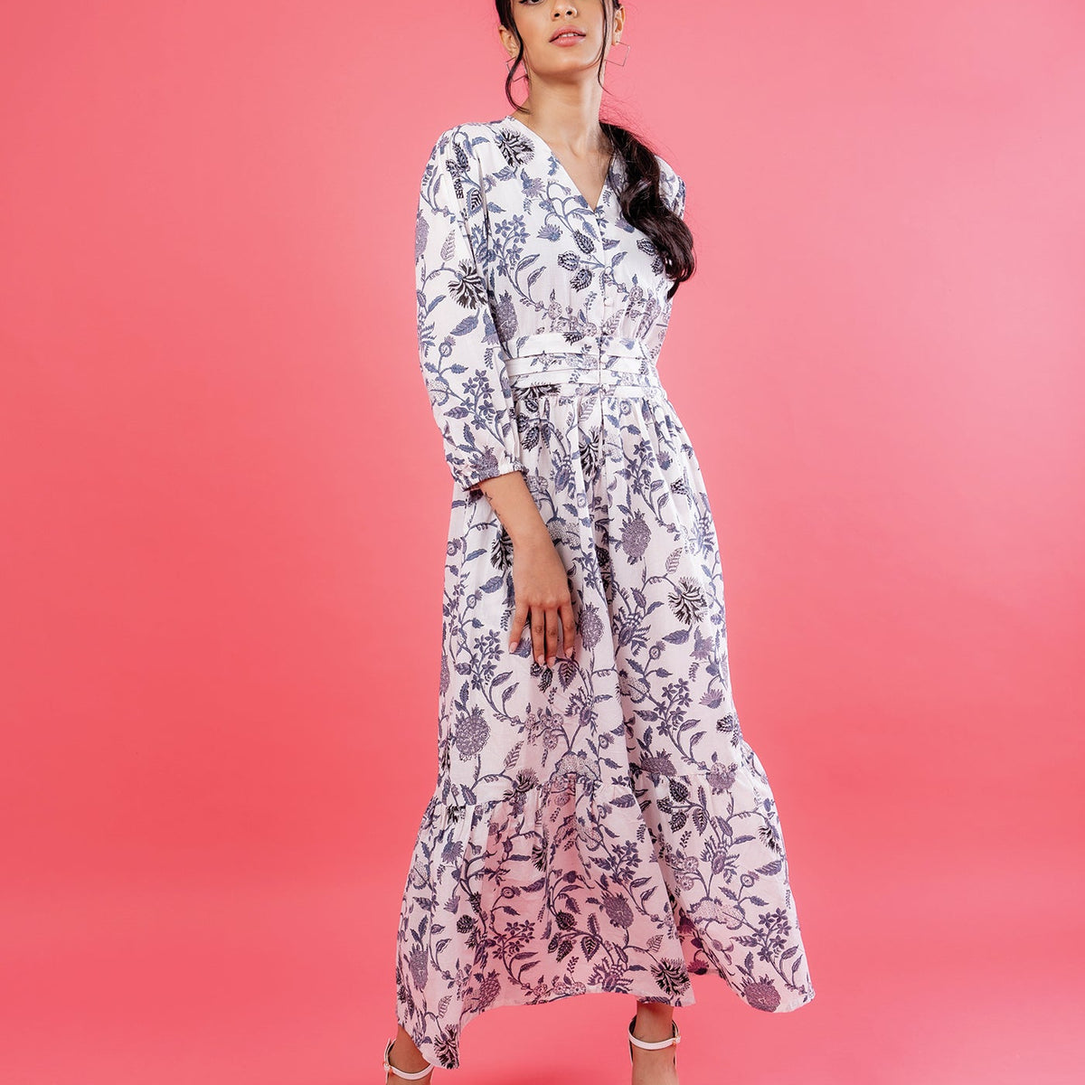 Cotton Dress White Wrap Dress With Red Flowers Florence Dress Hand