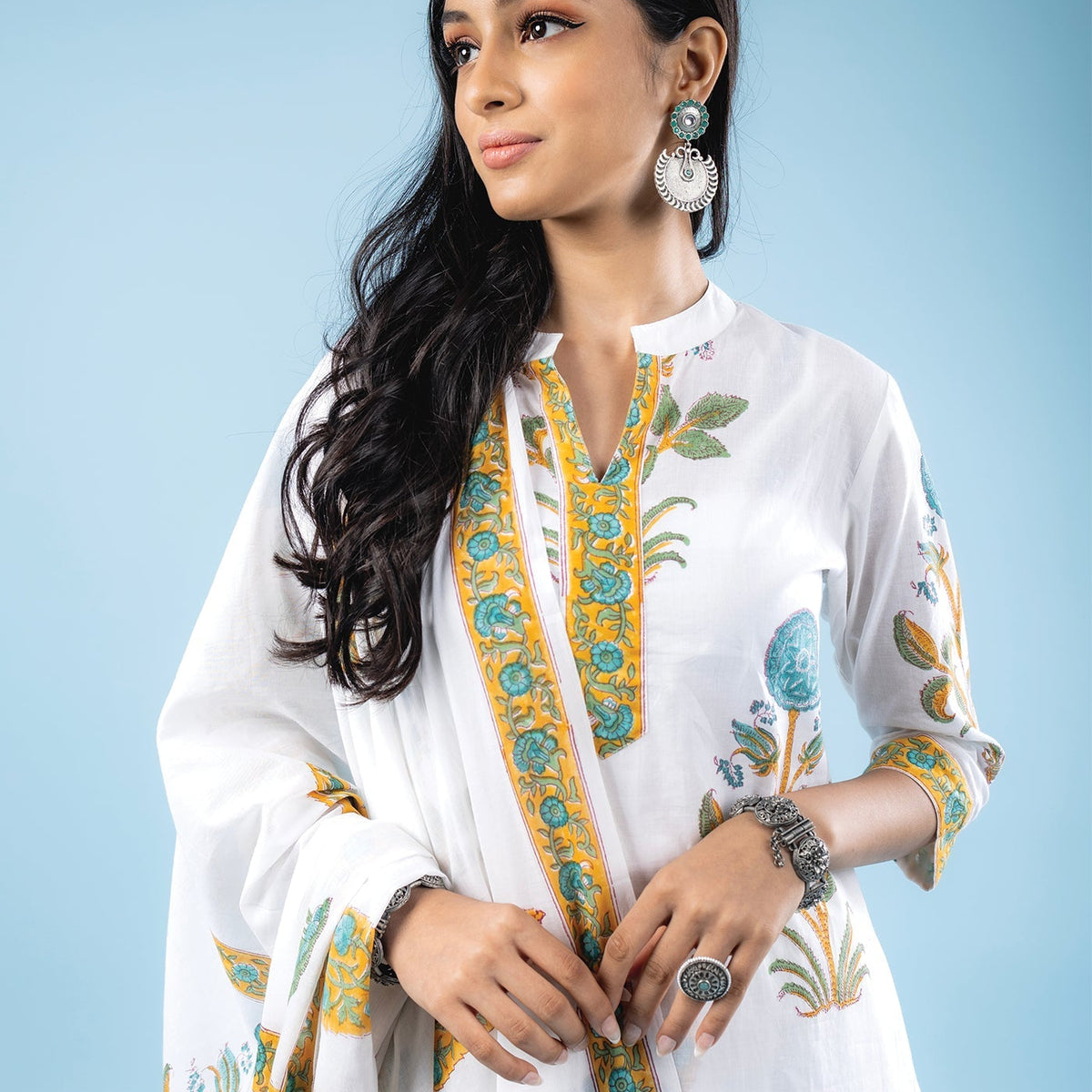 Mustard Discharge Butta Print Cotton Suit Set