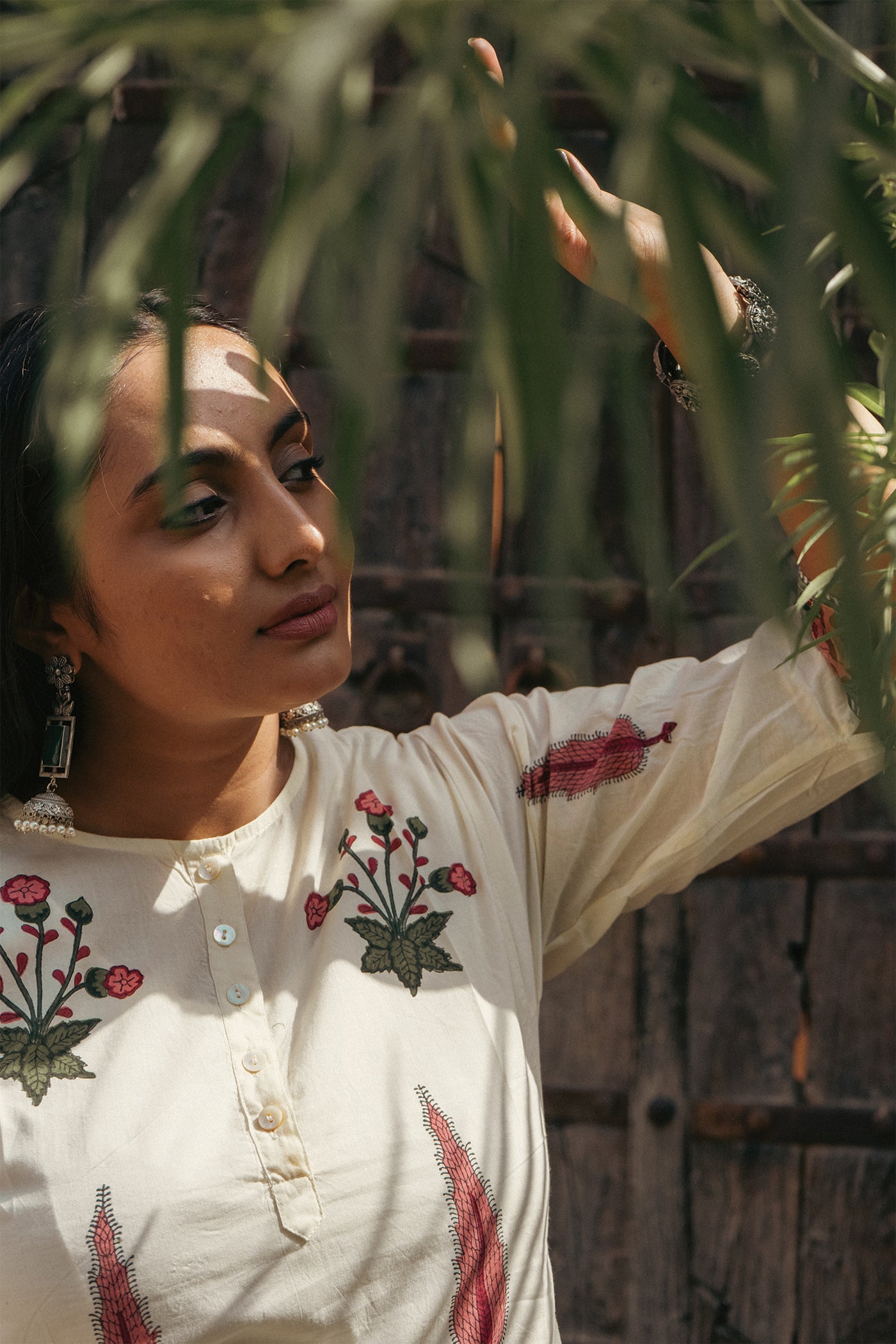 Daisy - Hand Block Printed Meadow Flower Butta with Cypress Design Cotton Kurta - Length 41 Inches - Pink