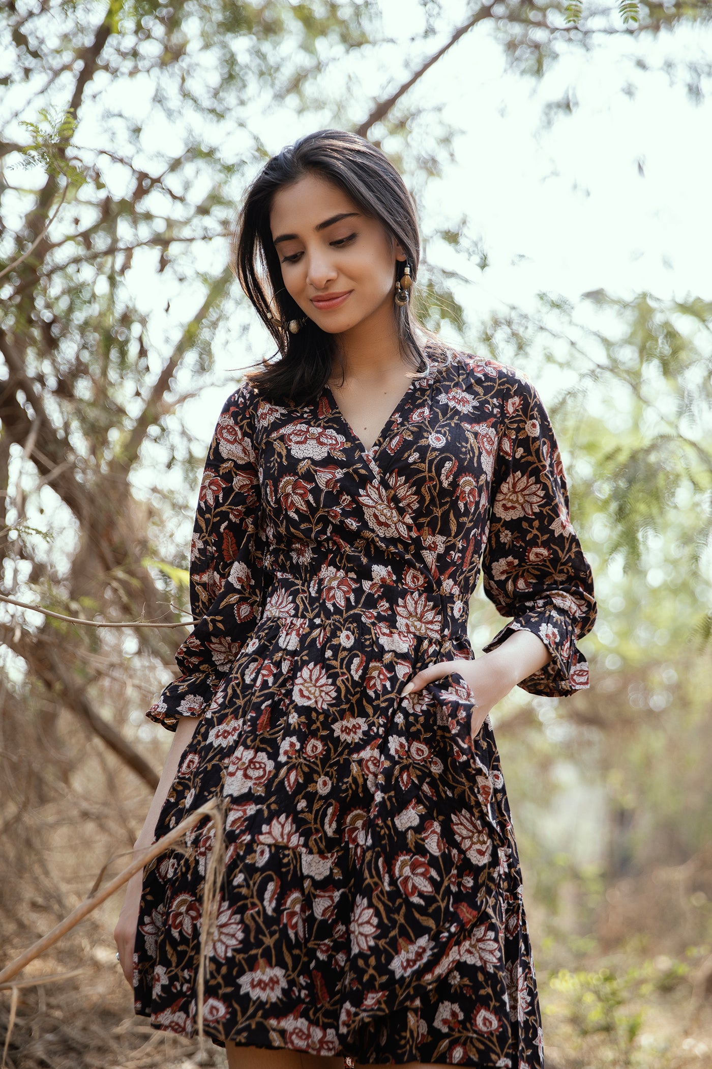 Bagru Dress - Hand Block Printed Cotton Wrap Dress - Black