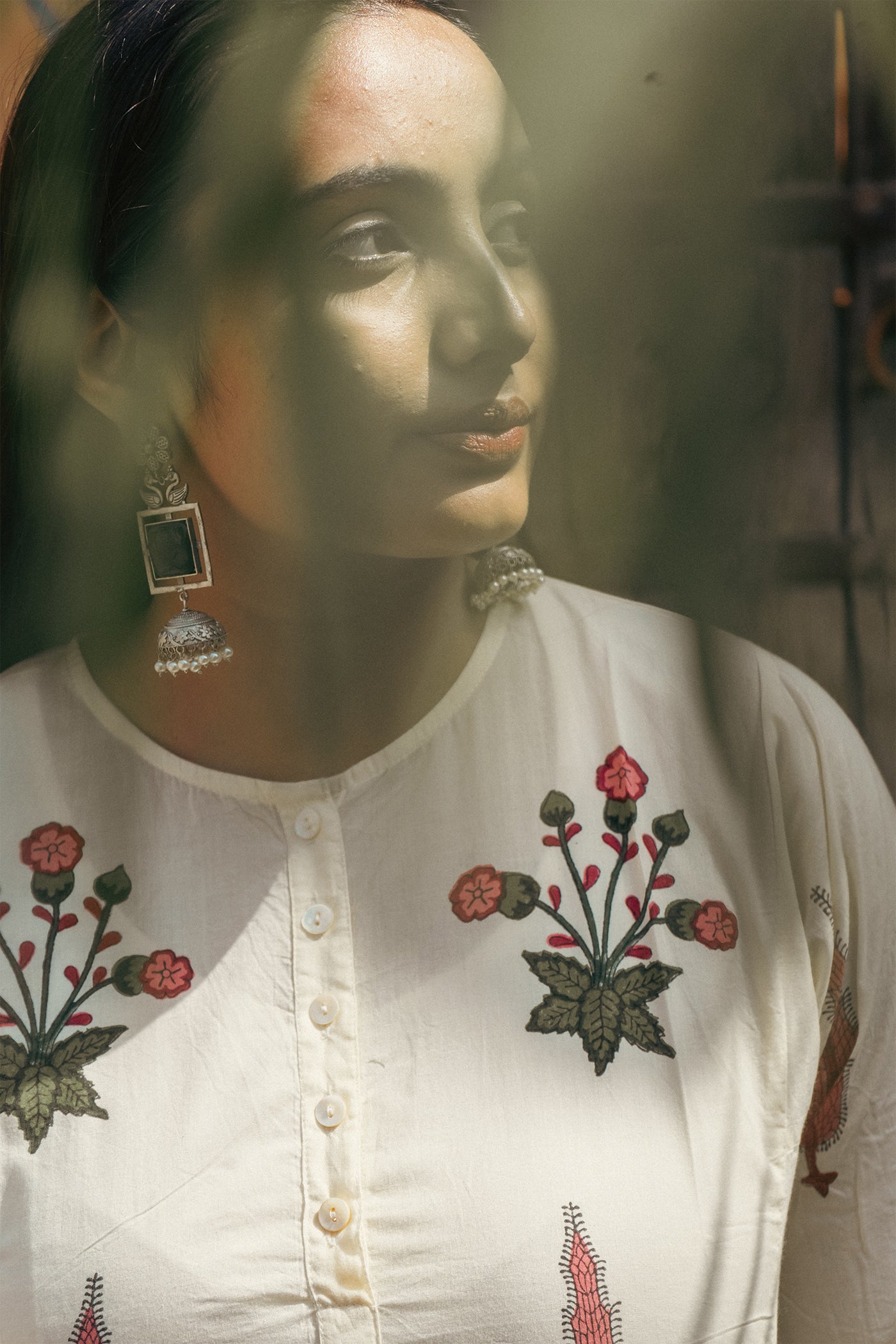 Daisy - Hand Block Printed Meadow Flower Butta with Cypress Design Cotton Kurta - Length 41 Inches - Pink