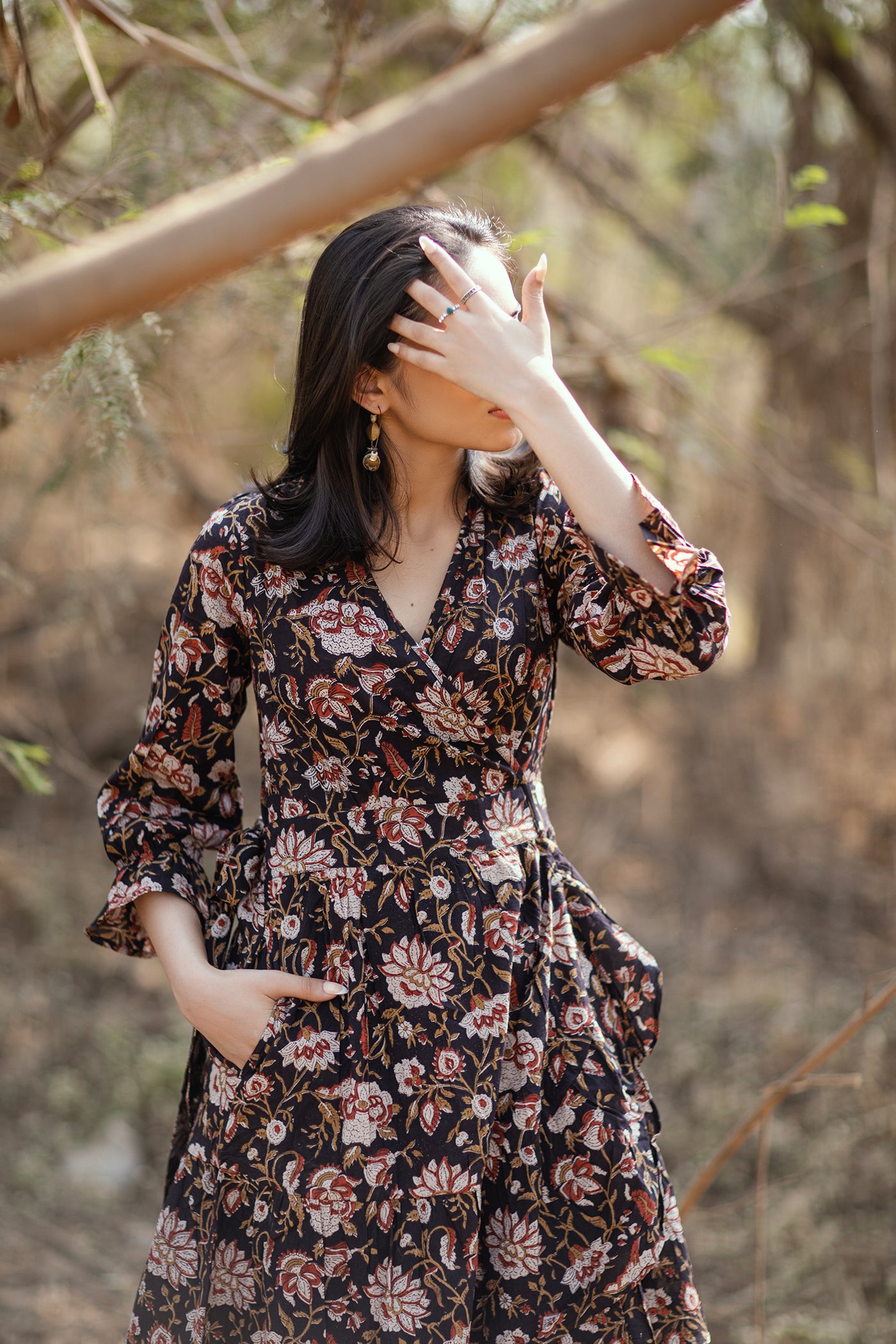 Bagru Dress - Hand Block Printed Cotton Wrap Dress - Black