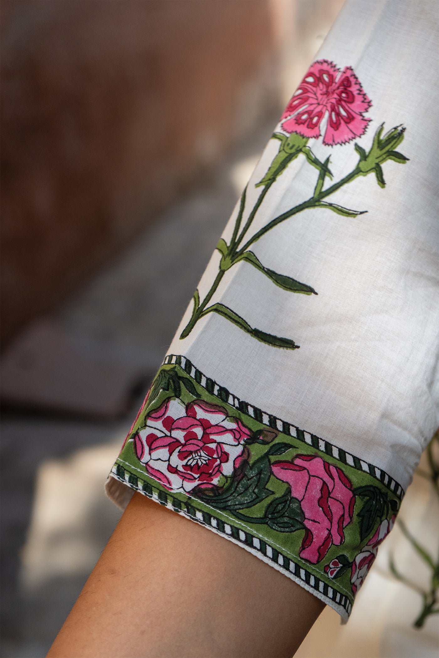 Daisy - Hand Block Printed New Flower in Garden Design Cotton Kurta - Length 41 Inches - Pink