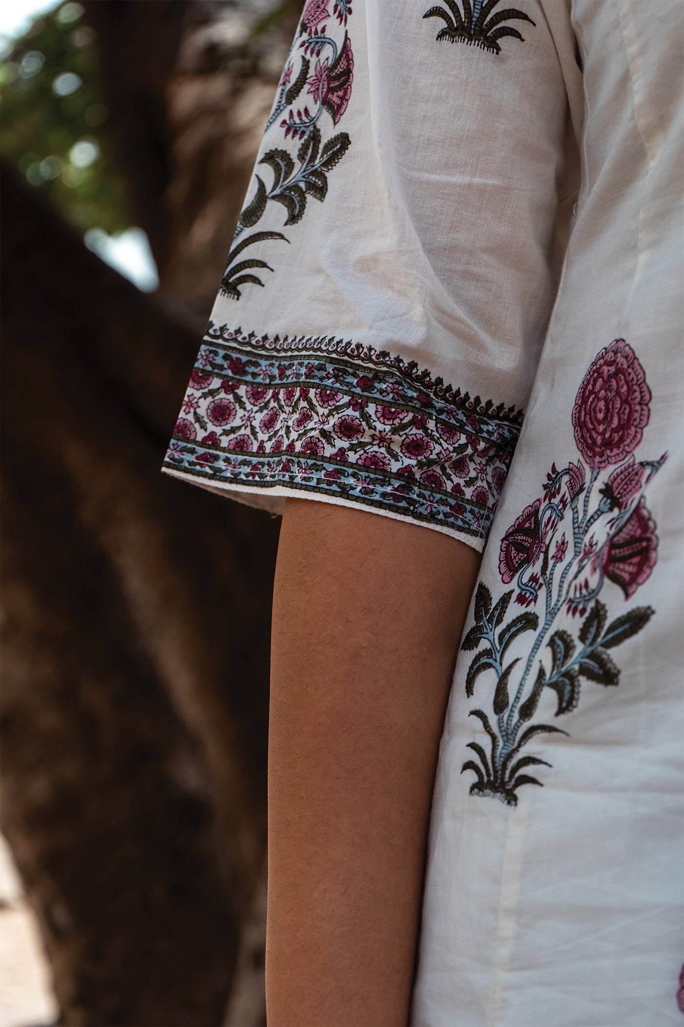 Hibiscus - Hand Block Printed Mughal Butta Cotton Kurta - Length 41 Inches - Rouge Pink