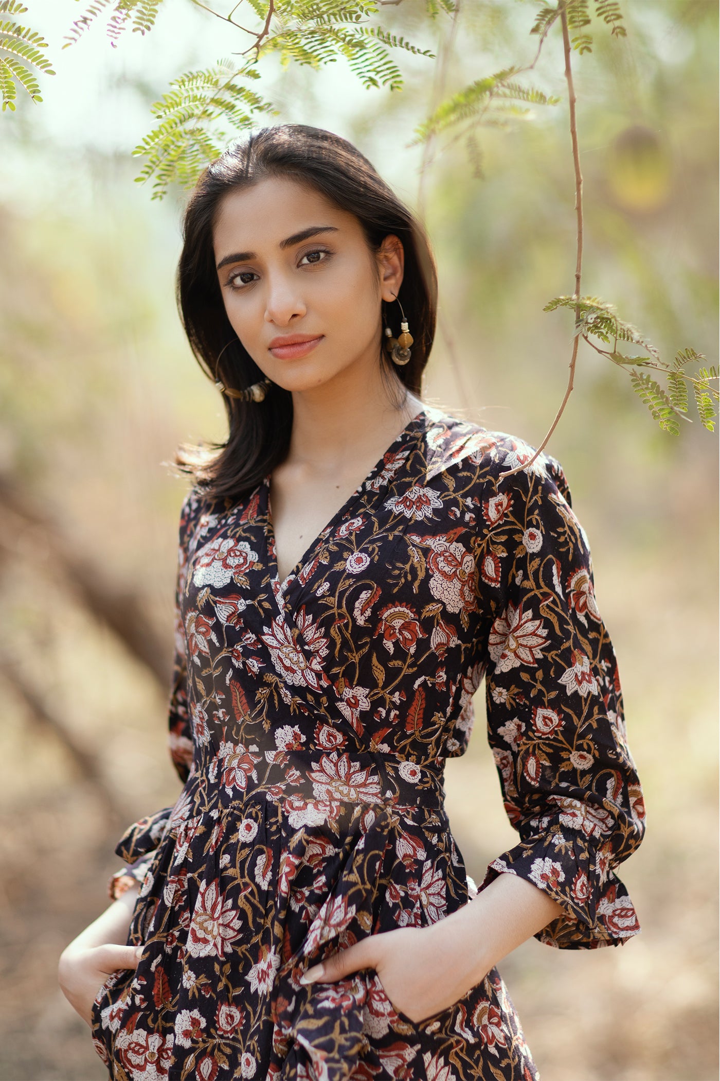 Bagru Dress - Hand Block Printed Cotton Wrap Dress - Black