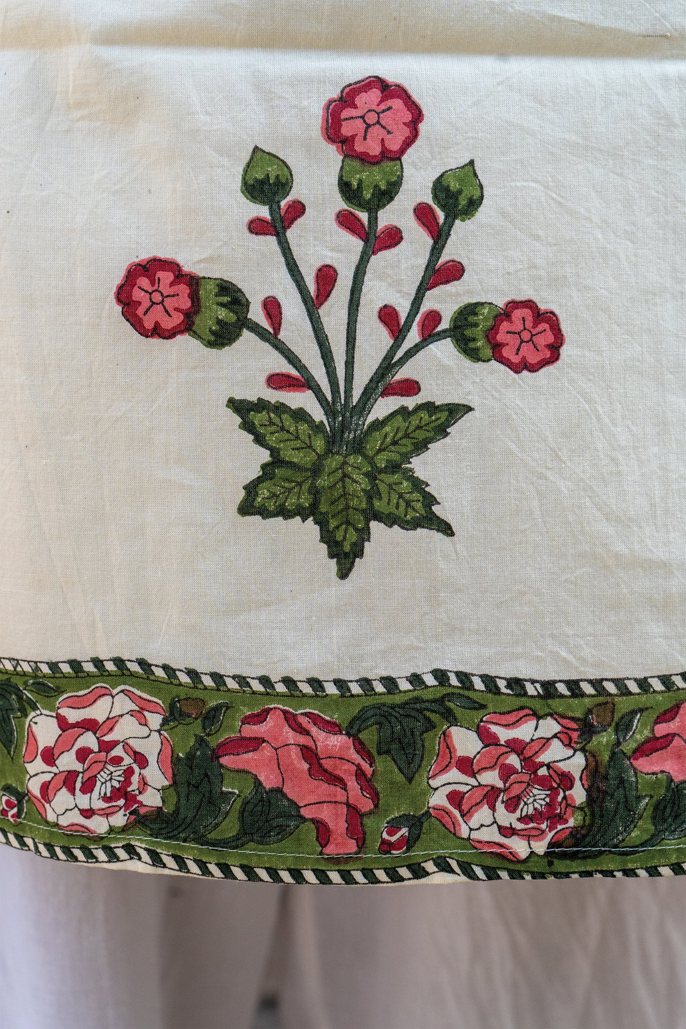 Daisy - Hand Block Printed Meadow Flower Butta with Cypress Design Cotton Kurta - Length 41 Inches - Pink