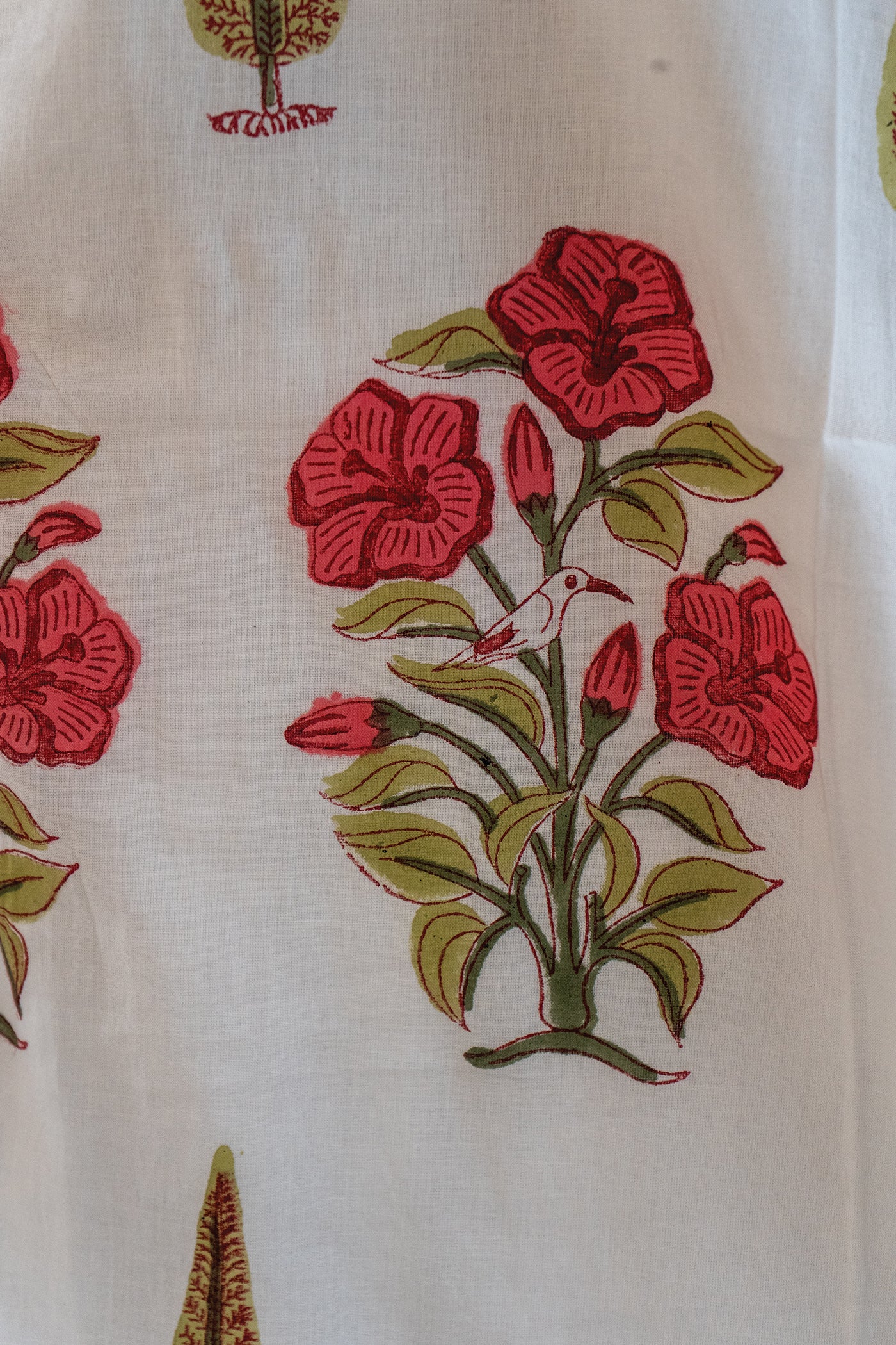 Royal Mughal Bird - Hand Block Printed Mughal Butta Design Cotton Kurta - Lengh 41 Inches - Red