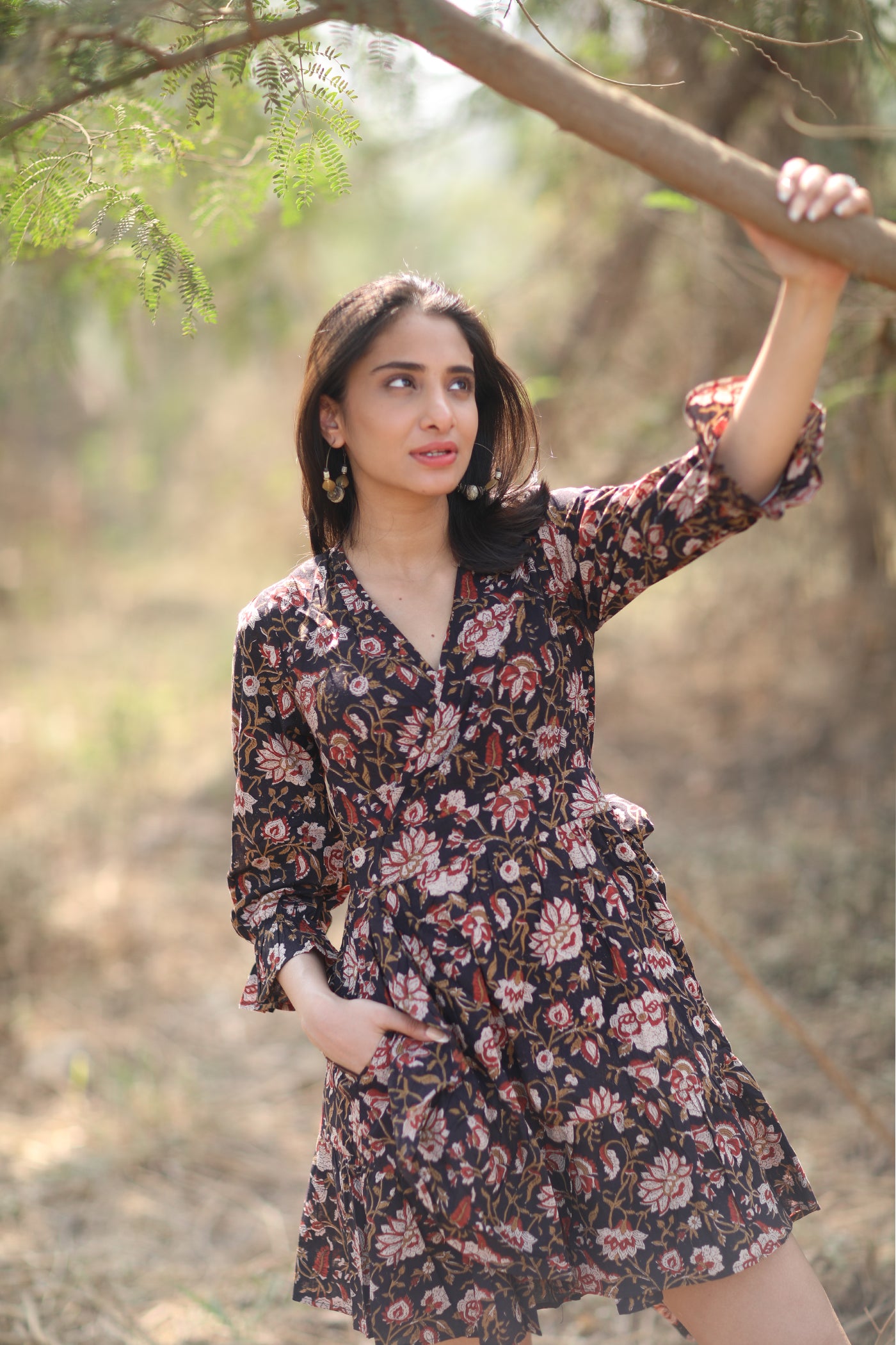 Bagru Dress - Hand Block Printed Cotton Wrap Dress - Black