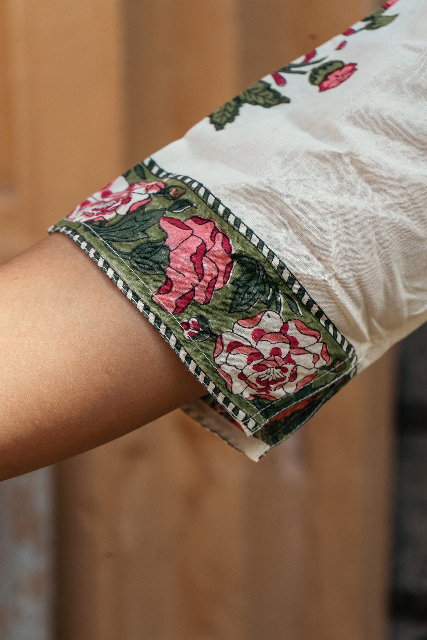 Daisy - Hand Block Printed Meadow Flower Butta with Cypress Design Cotton Kurta - Length 41 Inches - Pink