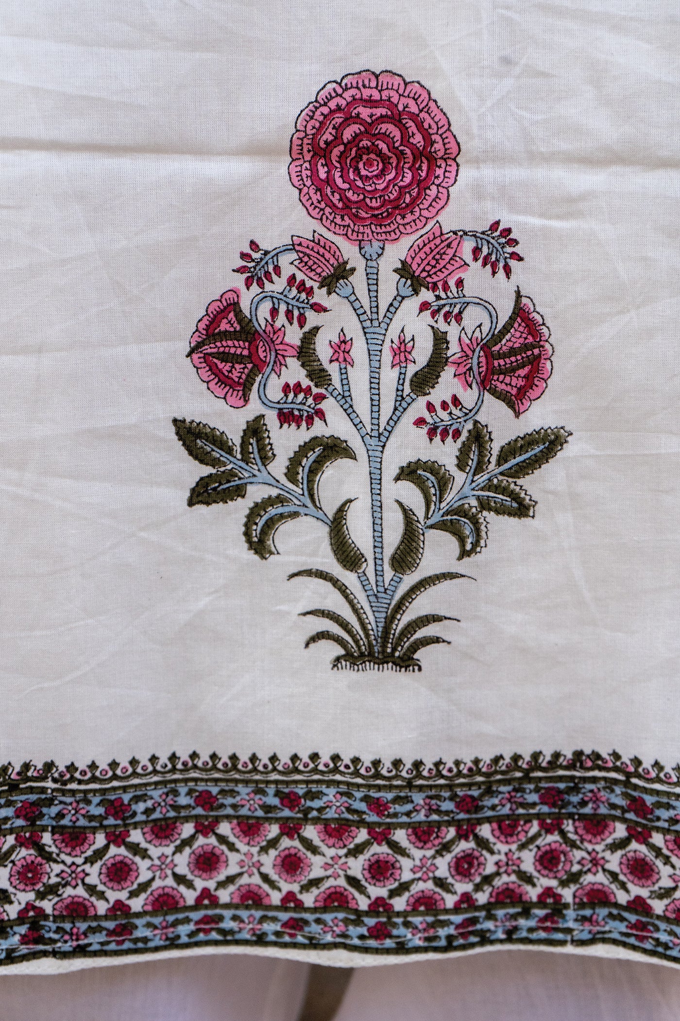 Hibiscus - Hand Block Printed Mughal Butta Cotton Kurta - Length 41 Inches - Rouge Pink