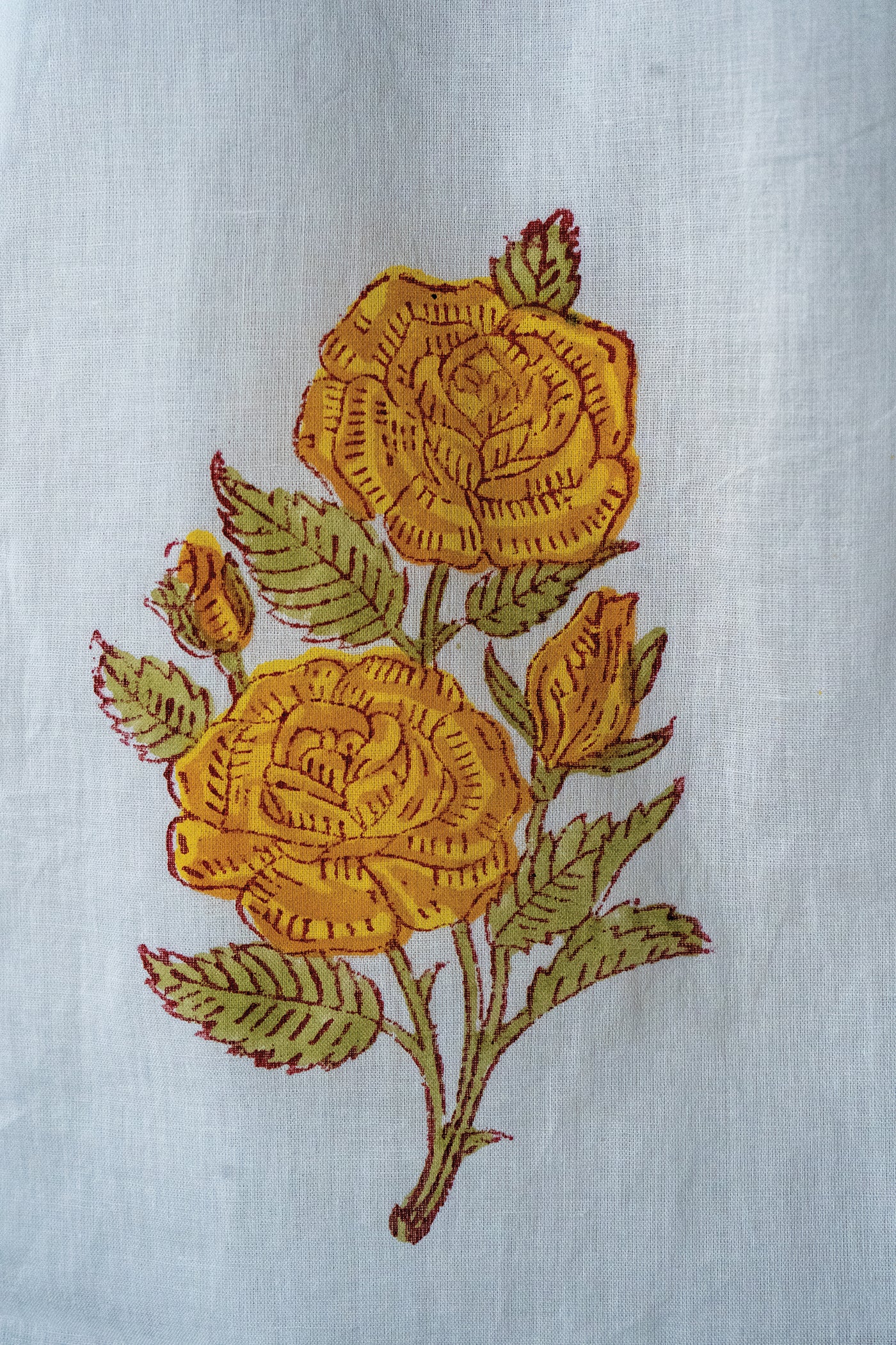 Marcia - Mulmul Hand Block Printed Dress/Kurta in Mughal Prints - Yellow Rose - Length 50 Inches