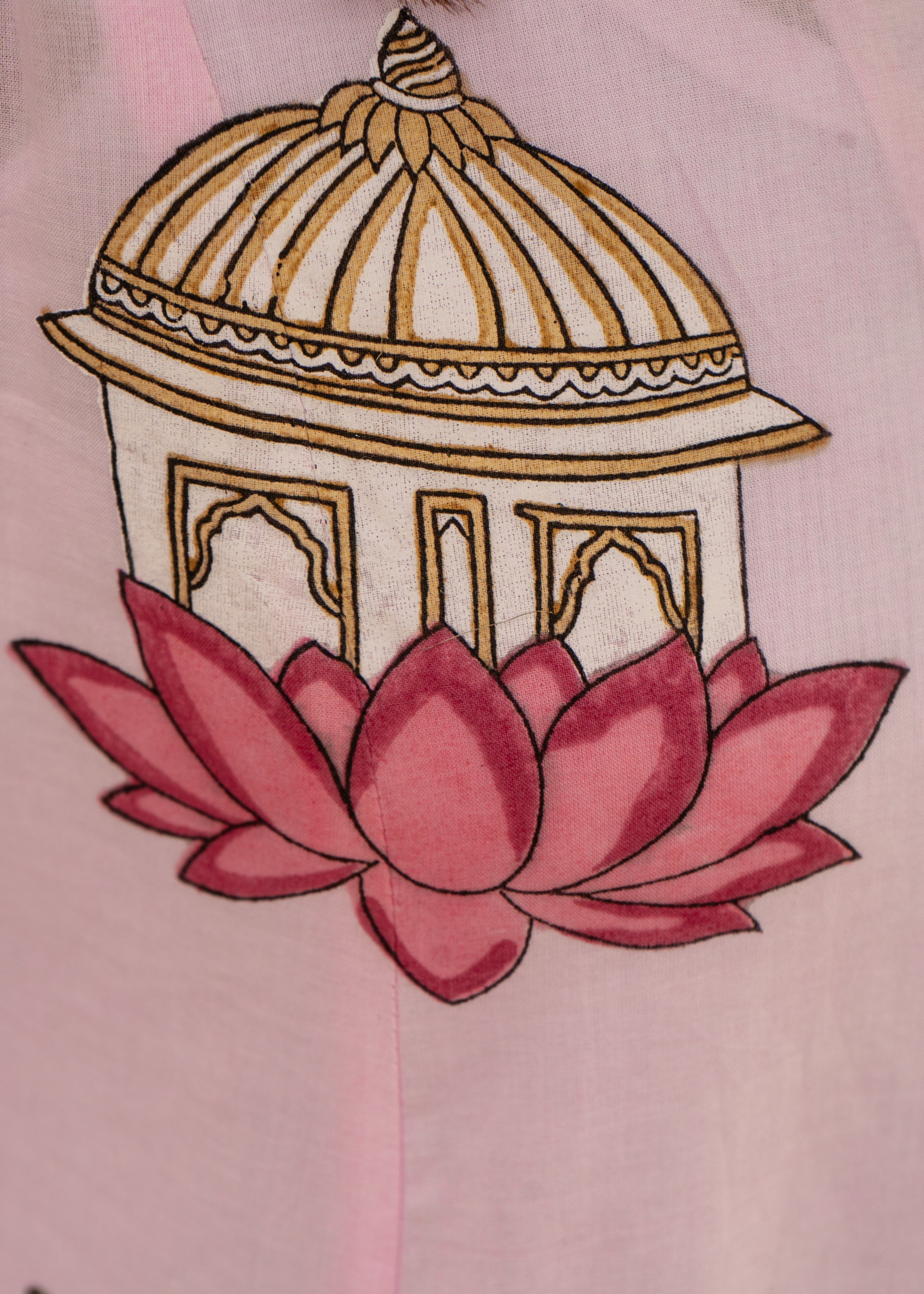 Indian Pichwai - Hand Block Printed Pastel Pink Kali Kurta With Pant (SET OF 2)