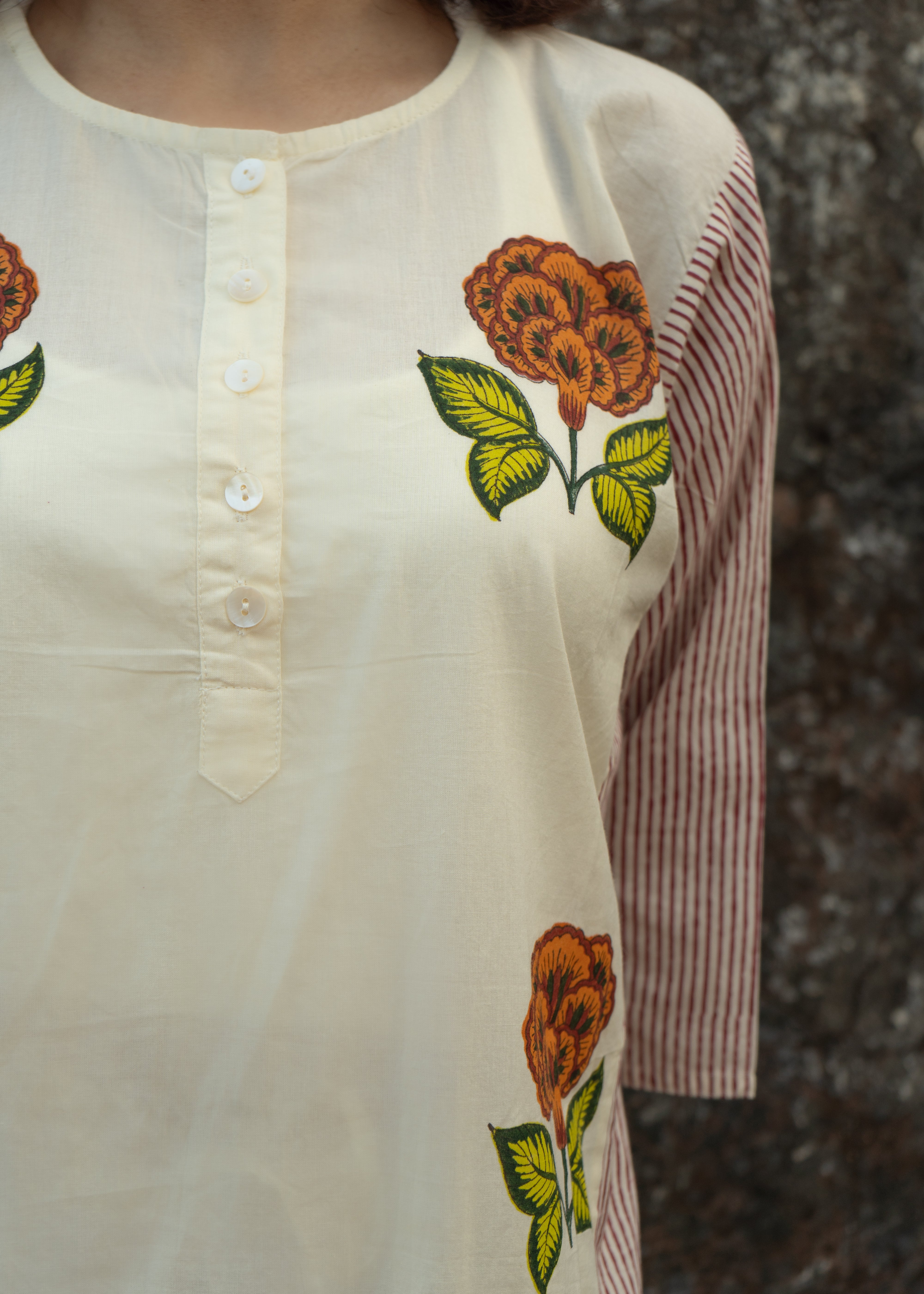 Narangi - Hand Block Printed Cotton Kurta - Length 41 Inches - Marigold Print