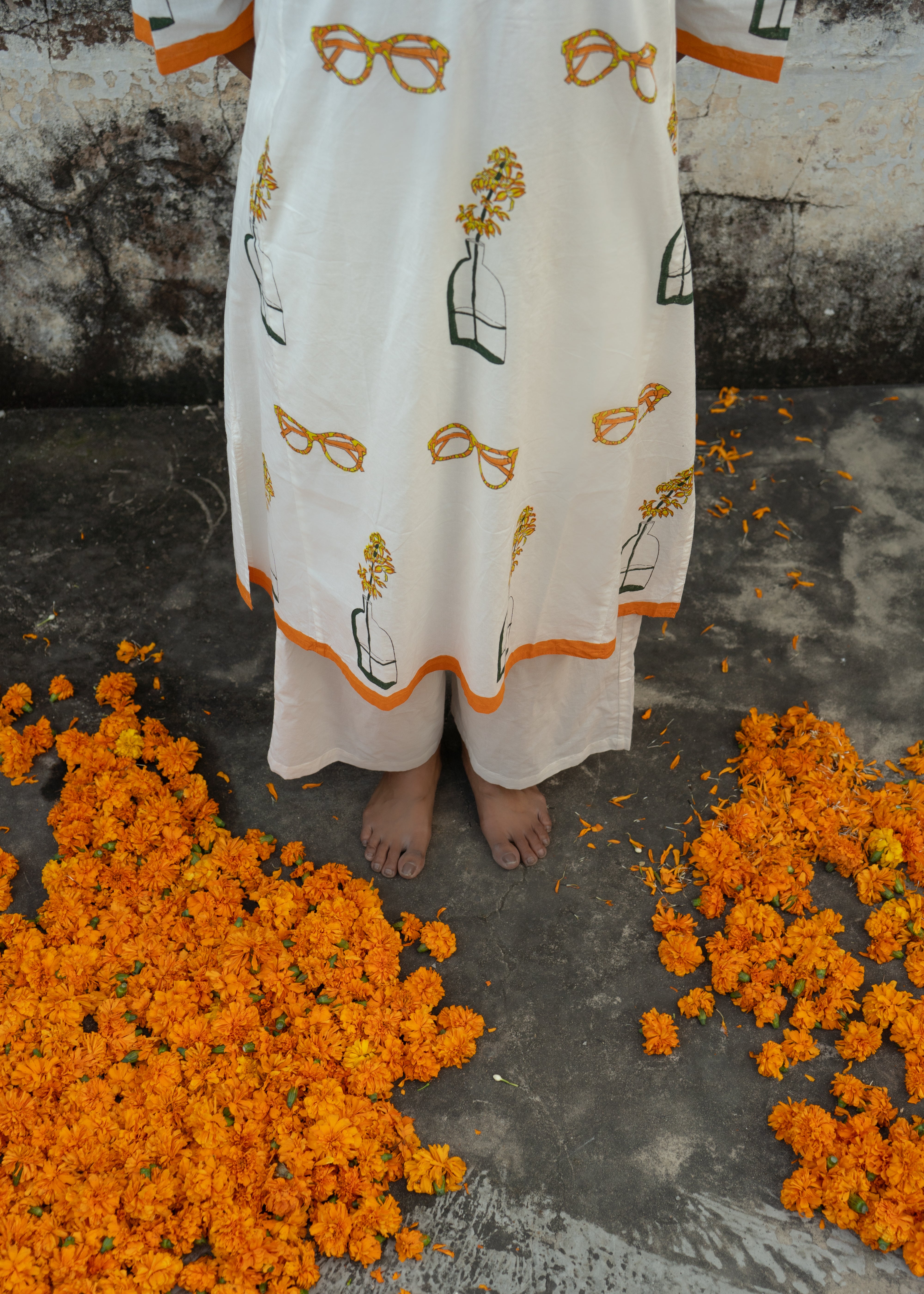 Narangi - Hand Block Printed Cotton Kurta - Length 41 Inches - Quirky Print