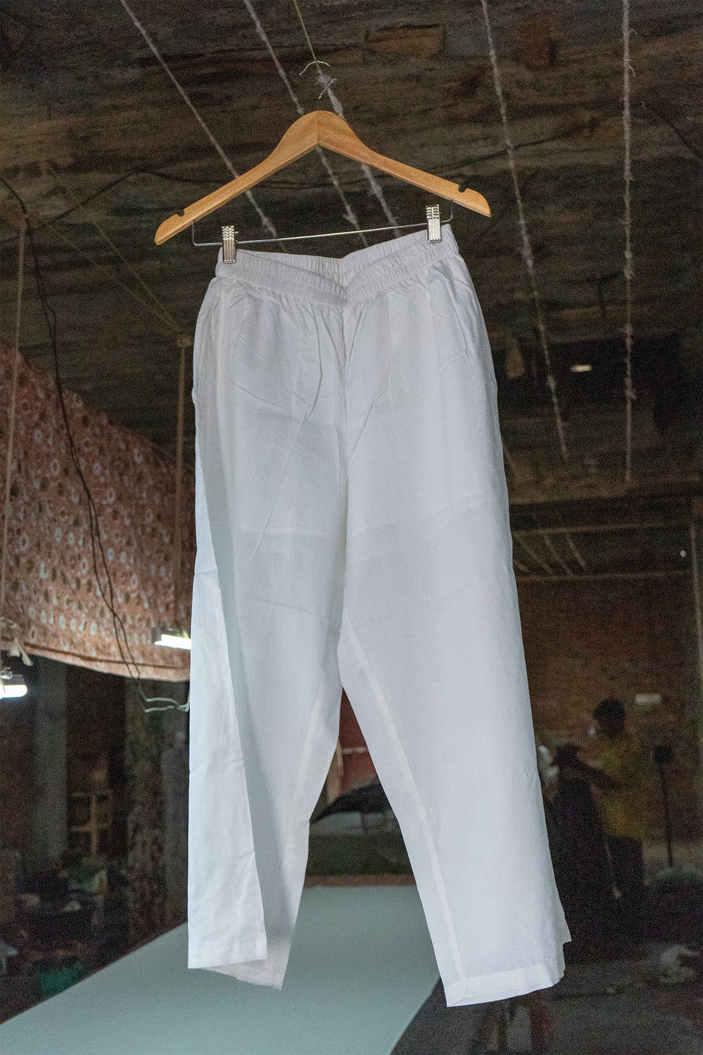 Mulmul Cotton White Straight Pants with Half Lining