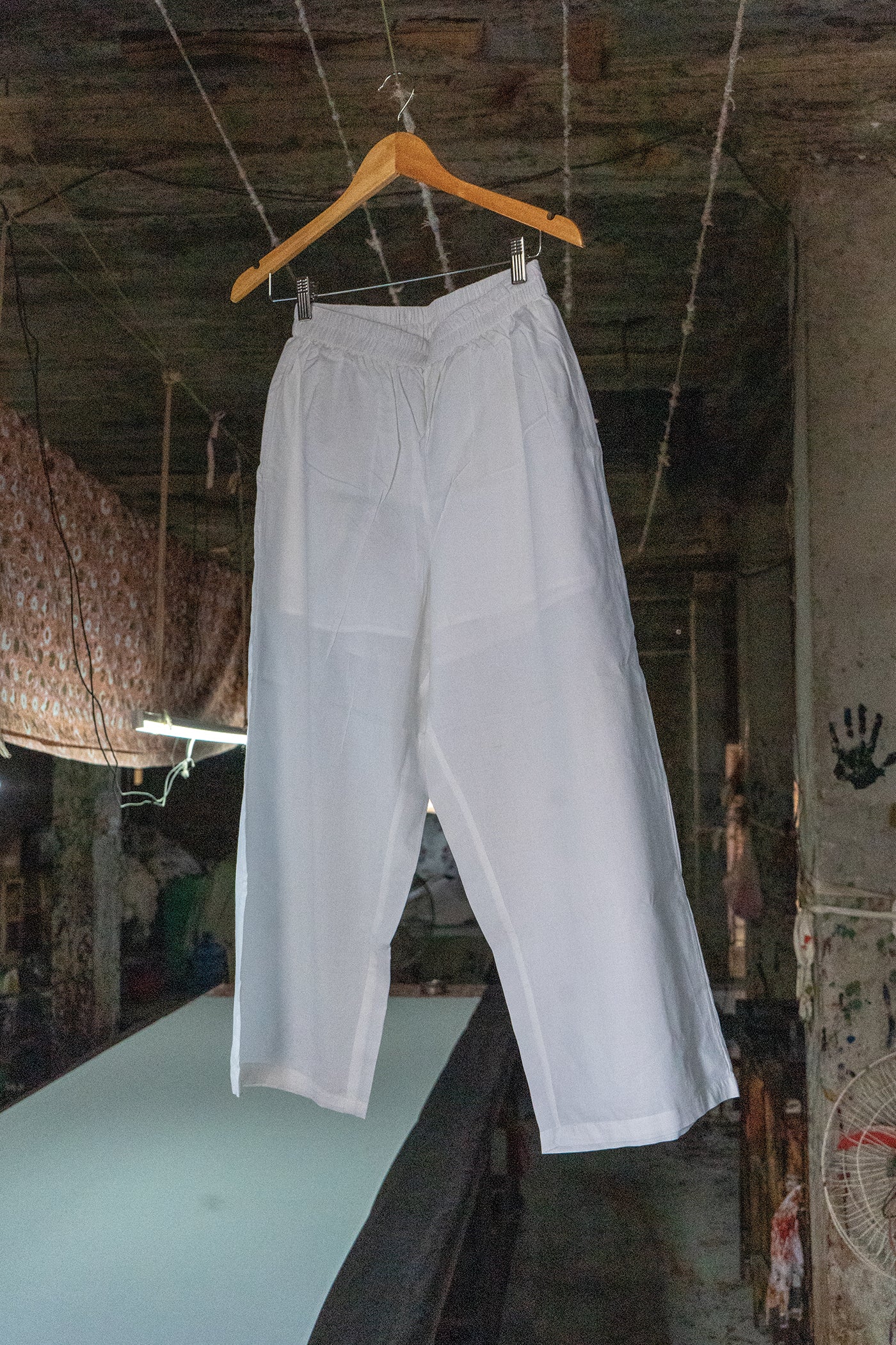 Mulmul Cotton White Straight Pants with Half Lining