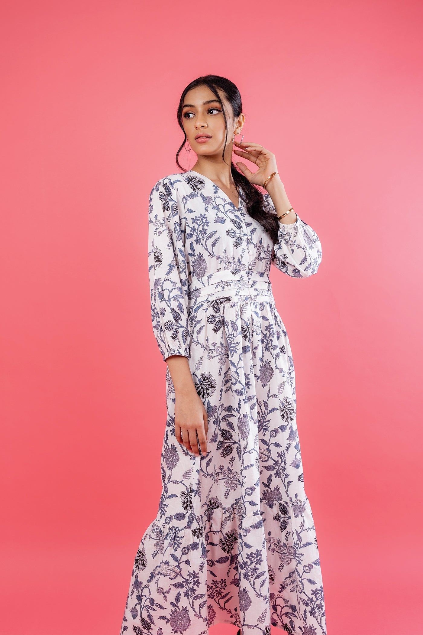 Florence Dress - Hand Block Print Cotton White Maxi Dress The Royal Gramma