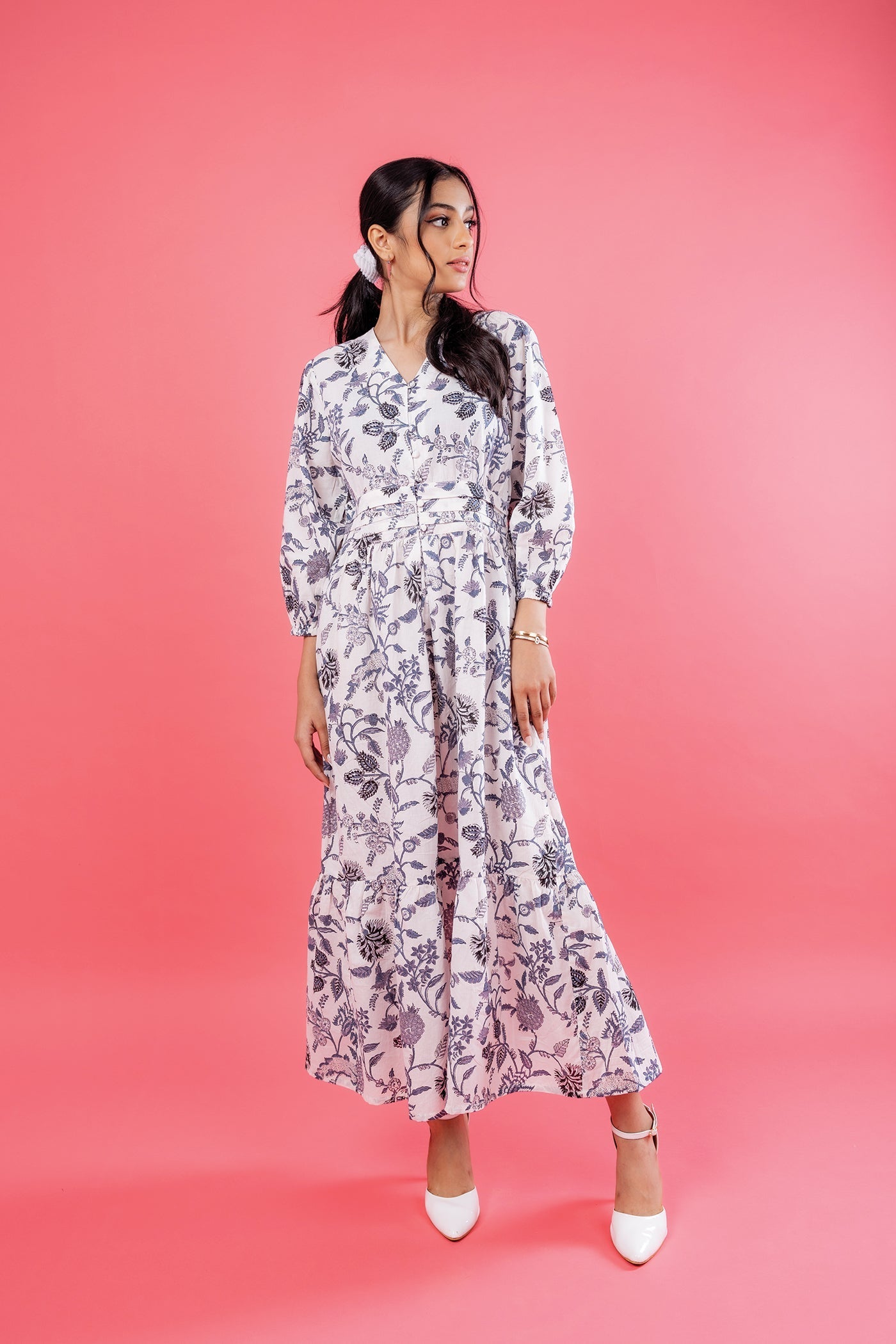 Florence Dress - Hand Block Print Cotton White Maxi Dress The Royal Gramma