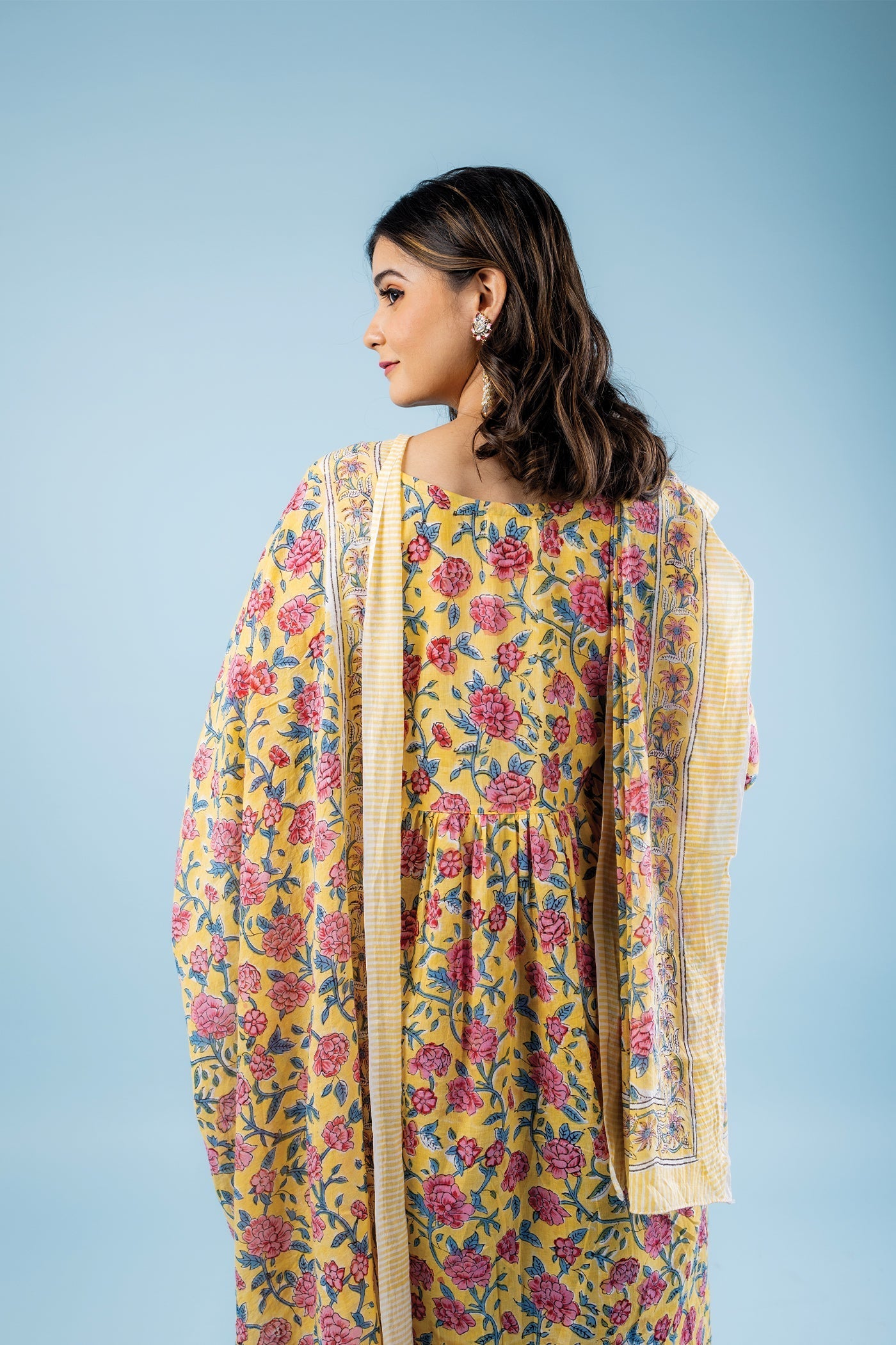 Hand Block Print Bagh Yellow Mulmul Suit With Dupatta - Set Of 3 The Royal Gramma