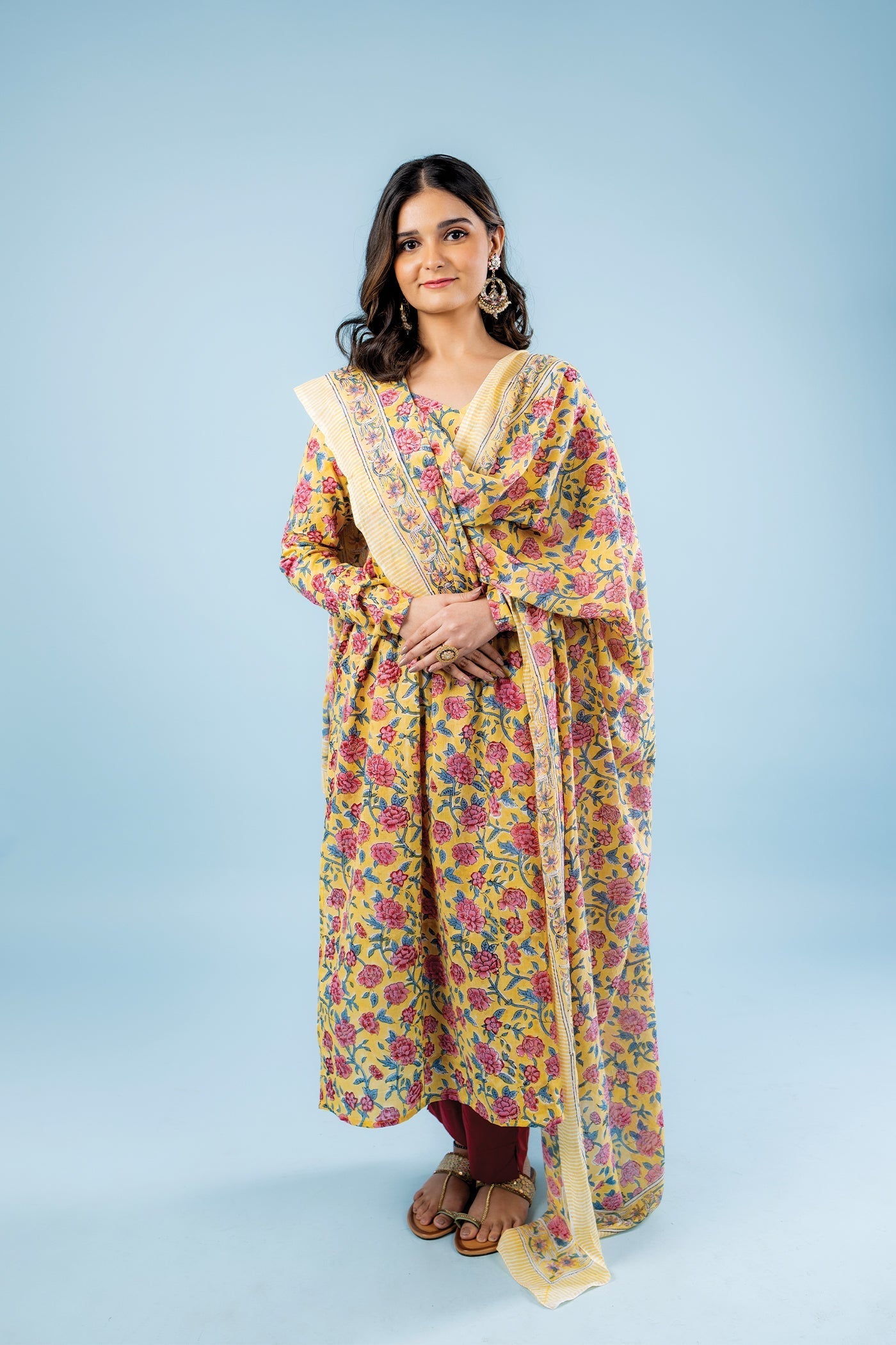 Hand Block Print Bagh Yellow Mulmul Suit With Dupatta - Set Of 3 The Royal Gramma