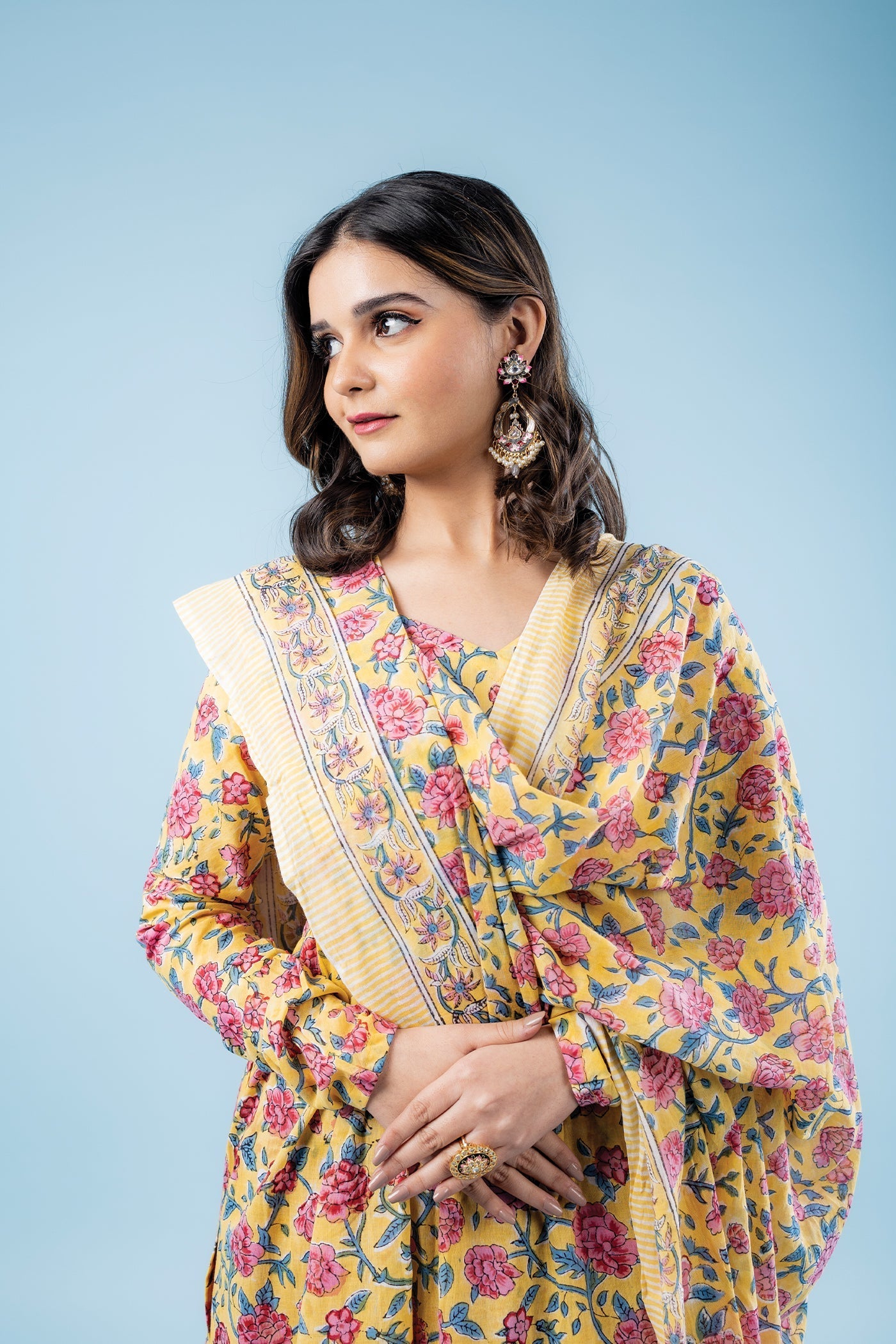 Hand Block Print Bagh Yellow Mulmul Suit With Dupatta - Set Of 3 The Royal Gramma