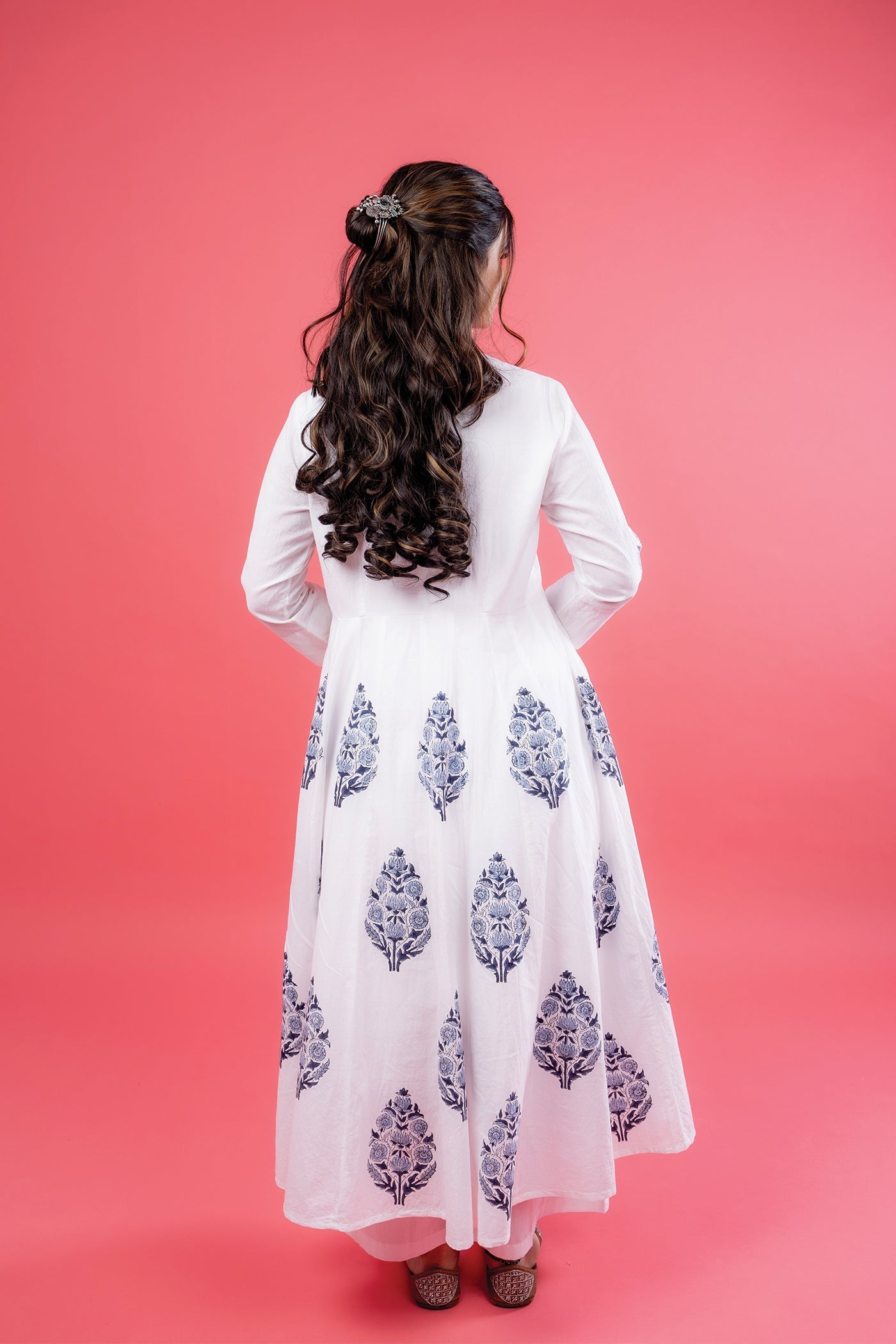 Hand Block Print Mughal Buta With Floral Design Anarkali Set With Pants The Royal Gramma