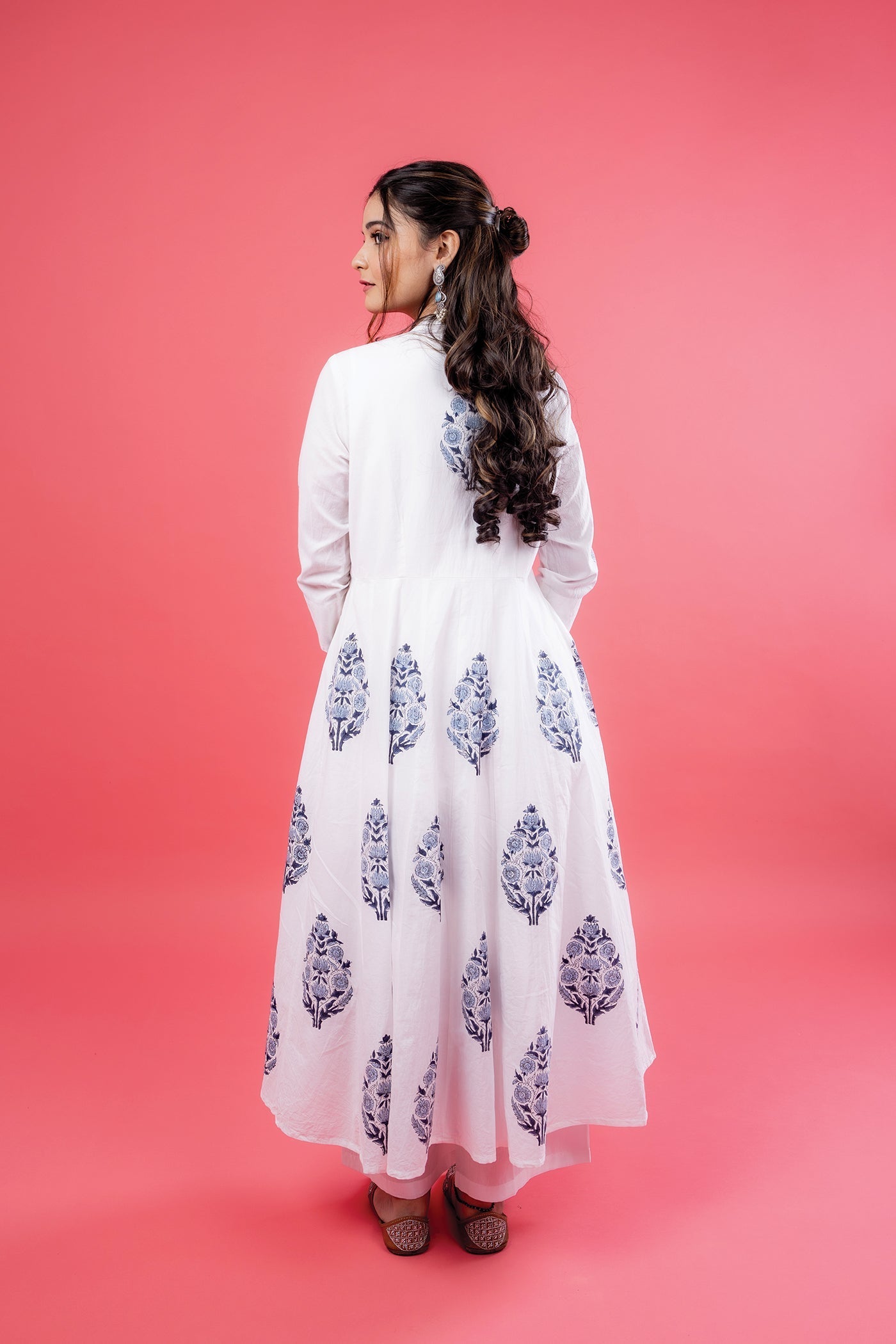 Hand Block Print Mughal Buta With Floral Design Anarkali Set With Pants The Royal Gramma