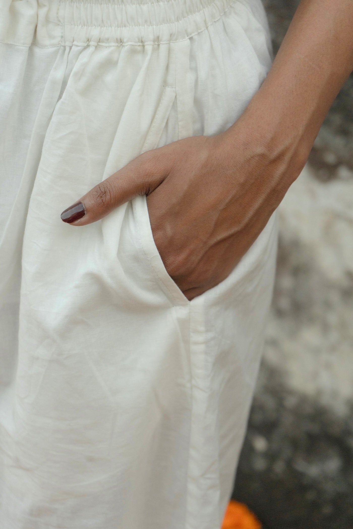 Mulmul Cotton Off White Straight Pants with Half Lining