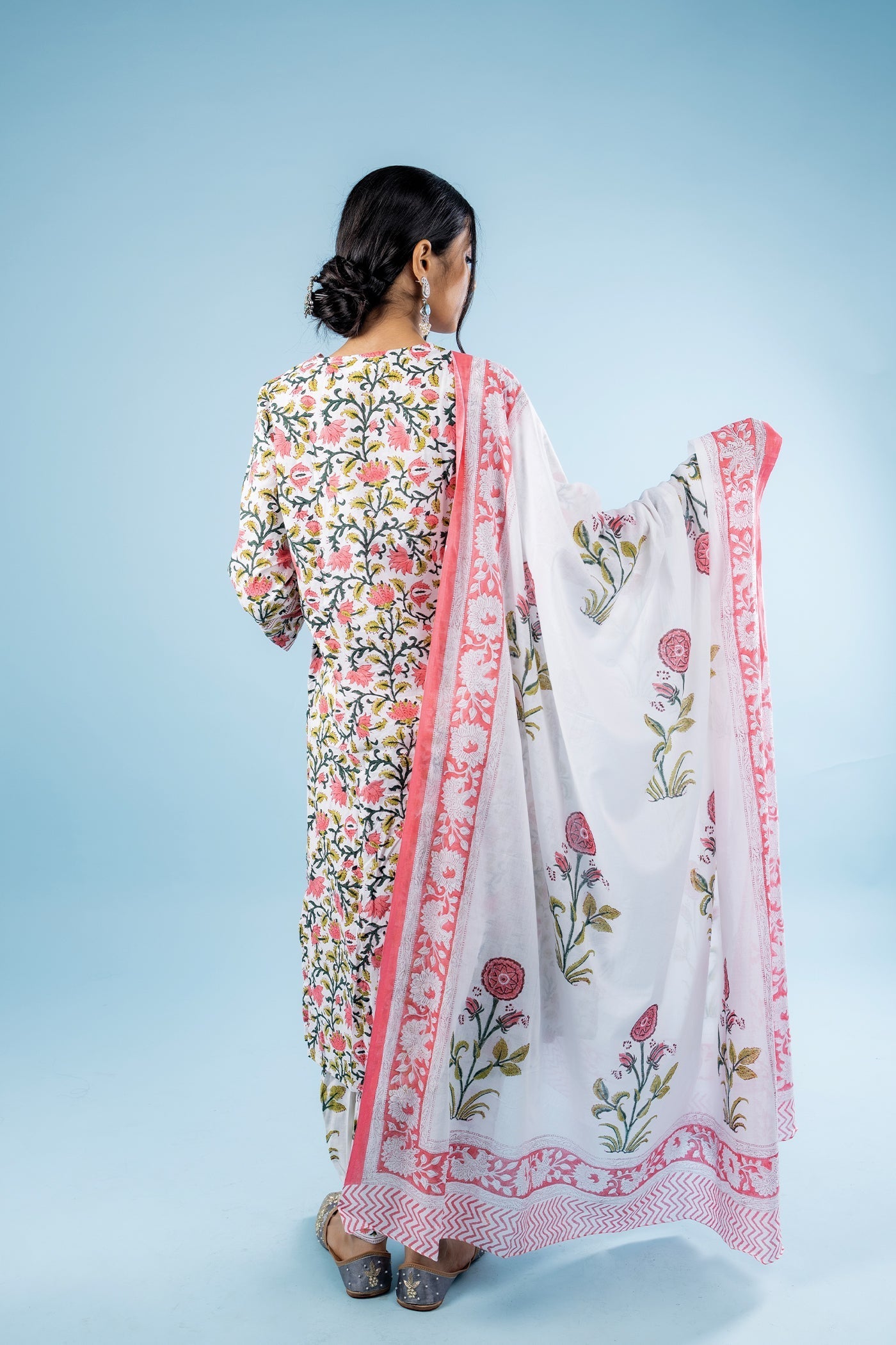 Sukha - Hand Block Print Pink Poppy Butta Cotton Straight Suit Set with Dupatta - Set of 3 The Royal Gramma